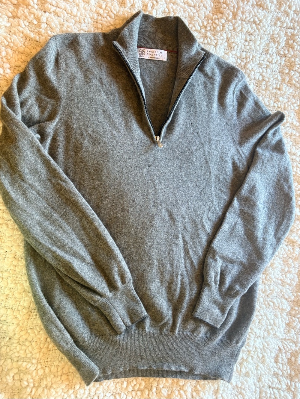 Brunello Cucinelli Light Gray Half-Zip Cashmere Sweater
Size 46